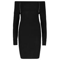 Black Oversized Zip Neck Bodycon Jumper Dress