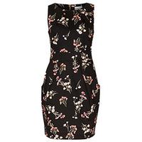 Black & Pink Floral Carnation Spray Print Tulip Dress