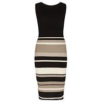 Black Stone Pink & White Stripe Print Bodycon Dress
