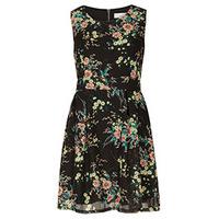 black multi coloured citrus floral print structured dress