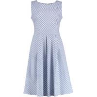 Blue & White Polkadot Print Structured Dress