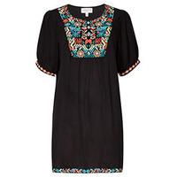 Black Multi-Coloured Tribal Embroidered Neck Shift Dress