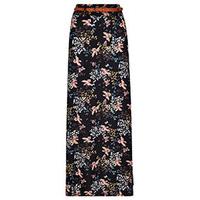 Black Multi-Coloured Oriental Bird & Blossom Print Maxi Skirt