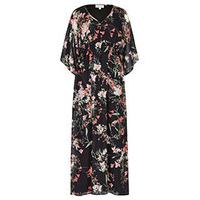 Black Pink & Khaki Oriental Print Kimono Maxi Dress