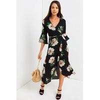 black floral print midi dress