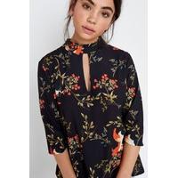 Black Bird Print Choker Top