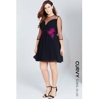 Black And Berry Embroidered Mini Dress