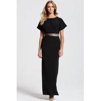 Black Kimono Gold Sequin Waist Maxi Dress