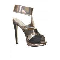 black amp metallic ankle strap platform heel