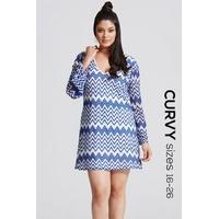 blue and white chevron print dress