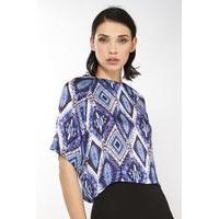 Blue Tribal Silk Cropped Top