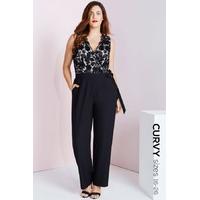 Black Embroidered Wrap Front Jumpsuit