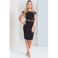 Black Contrast Lace Bardot Dress