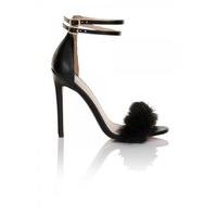 Black Fur / Double Ankle Strap Heel