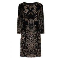 black and gold floral embroidered bodycon dress