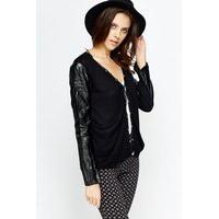 black faux leather sleeve cardigan