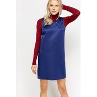 blue satin shift mini dress