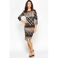 Black Multi Print Bodycon Dress