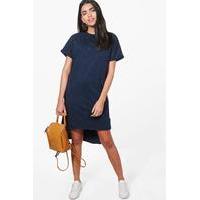 Bleach Wash Stepped Hem T-Shirt Dress - navy