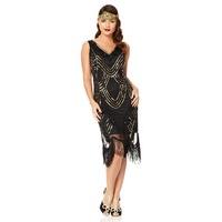 black 1920s fringed dress