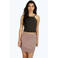 block colour curve hem mini skirt mocha