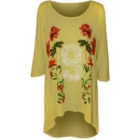 Blanca Floral \'9\' Print Dip Hem Top - Yellow