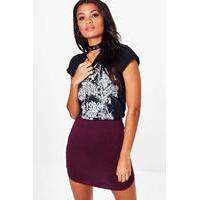 Block Colour Curve Hem Mini Skirt - berry