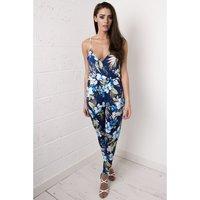 blue tropical floral jumpsuit