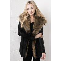 black faux leather fur coat