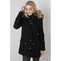Black Parka Coat with Fur Hood