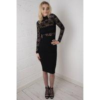 Black Midi Dress with Lace Detail