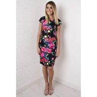 Black Floral Zip Pencil Dress