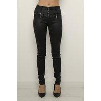 black wet look skinny jeans with zip detail