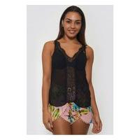 Black Lace Chiffon Vest Top