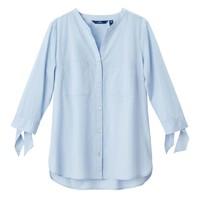 Blouse with Grandad Collar and 3/4 Length Sleeves