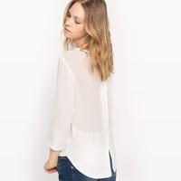 Blouse with 3/4 Sleeves and Buttoned Back