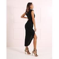 BLAKE - Black Draped Dress with Plunge Neckline