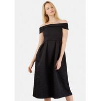 black off the shoulder rose textured dress