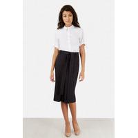 Black Pinstripe Tie Belt Skirt With Front Split