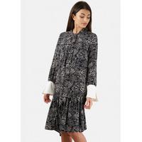 black and white contrast cuff paisley print dress