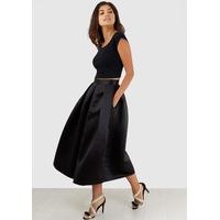 Black Pleated Split Midi Skirt