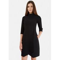 black high collared crop sleeve wrap skirt dress