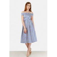 Blue and White Stripe Bardot Dress