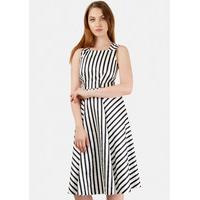 Black and White Stripe Sleeveless Pleat Dress