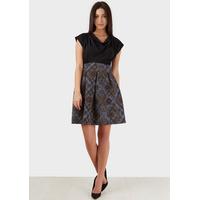 Black and Plaid 2 in 1 Pleated Dress with Cowl Neck