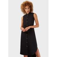 Black Round Hem Midi Collared Dress