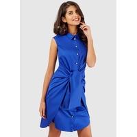 Blue Sleeveless Tie Front Shirt Dress