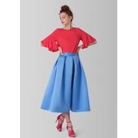 Blue Satin Pleated Split Front Skirt