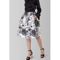 Black and White Floral Pleated Midi Skirt