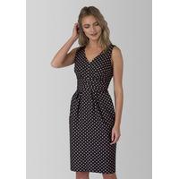 Black and Pink Polka Dot Fitted Waist Band Dress